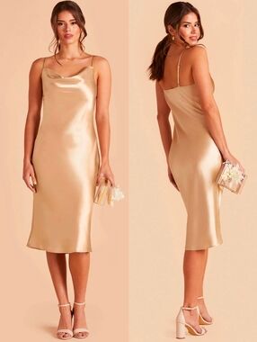 NWT Birdy Grey Gold Liza Shiny Satin Midi Dress